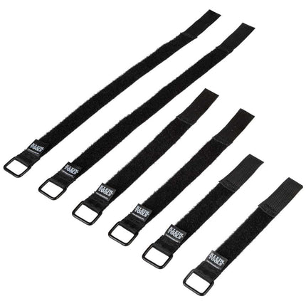Klein Tools 450-600 Cable Organizer, Hook and Loop Cinch Strap Cable Ties, Includes Two 6-Inch, Two 8-Inch and Two 14-Inch Straps, Black