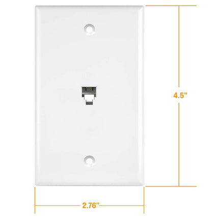 ENERLITES RJ11 Placa de pared con conector telefónico de 1 unidad, tamaño estándar, blanco, 6 posiciones 4 conductores, puerto único, soporte de 2 líneas 6611-W, blanco