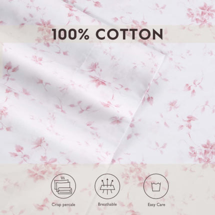 Laura Ashley Home - Sateen Collection - 2pc Pillowcase Set - 100% Cotton, Silky Smooth & Luminous Sheen, Wrinkle-Resistant Bedding, Garden Muse Pink, Standard
