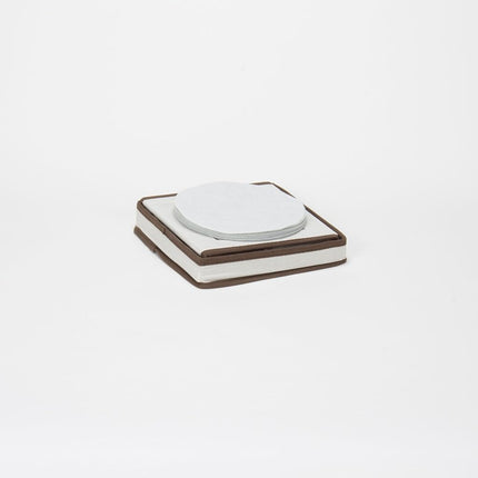 Household Essentials 532 Dinnerware Storage Box with Lid and Handles | Storage Bin for Dessert Plates or Bowls Natural Canvas with Brown Trim