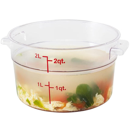 Met Lux 2 Quart Food Storage Containers, 10 Round Commercial Storage Containers - Lids Sold Separately, with Volume Markers, Clear Plastic Food Prep Buckets, Space-Saving Storage