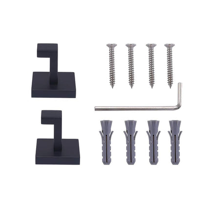 TASTOS Bath Towel Hooks Matte Black, 4 Pack Stainless Steel Robe Coat and Clothes Hook, Heavy Duty Wall Hook for Bathroom & Kitchen, Modern Square Style Wall Mounted