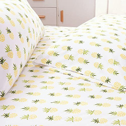 Elegant Comfort Ultra-Soft Double Brushed 6-Piece Microfiber Sheet Set Beautiful Tropical Patterns, and Vibrant Solid Colors, Luxury, All-Season Bed Sheet Set - Pineapple, Queen