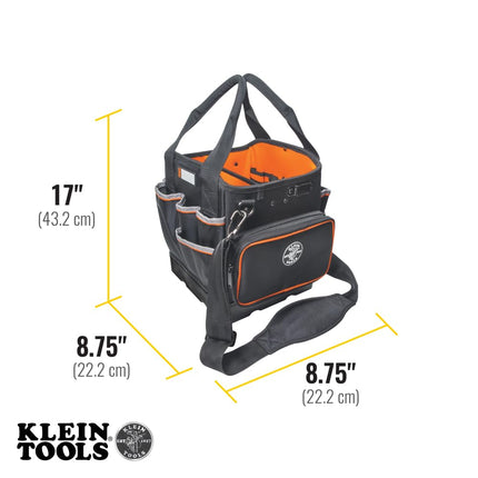 Tool Bag Tote with Shoulder Strap Has 40 Pockets for Tool Storage and Orange Interior KLEIN TOOLS 5541610-14