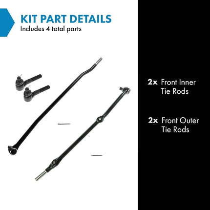 TRQ Inner and Outer Driver and Passenger Side Tie Rod Set 4 Piece Compatible with 1993-1998 Jeep Grand Cherokee V8 5.2L, 1998 Jeep Grand Cherokee V8 5.9L