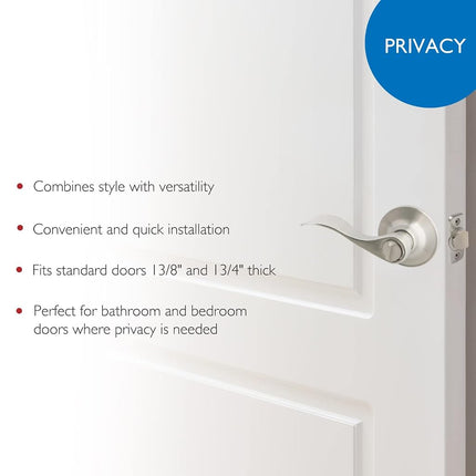 Design House Springdale Privacy Door Lever for Bedrooms and Bathrooms, Fits Standard Doors, Satin Nickel, 700492