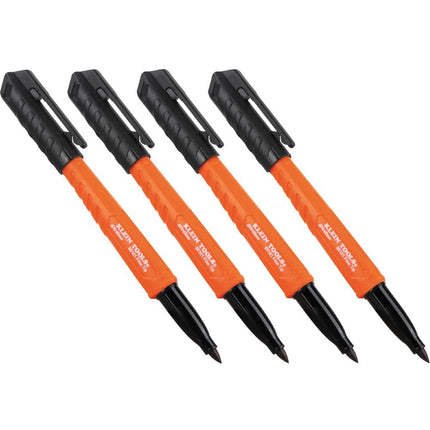 Klein Tools 861014 Skribes Fine Tip Permanent Markers, Black, Hard Hat Clip, Multi-Surface Jobsite Marker for Wet, Dry and Oily Surfaces, 4-Pack