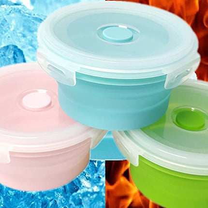 trrcylp 3Pack Collapsible Silicone Food Storage Containers with Lid 17OZ Foldable Lunch Bowls for Microwave Freezer Dishwasher Safe (500ml Round)