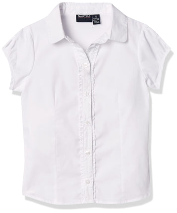 Nautica Girls' Short Sleeve Blouse, White, 12-14