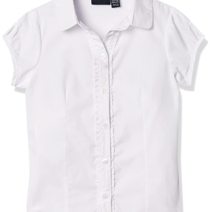 Nautica Girls' Short Sleeve Blouse, White, 8-10