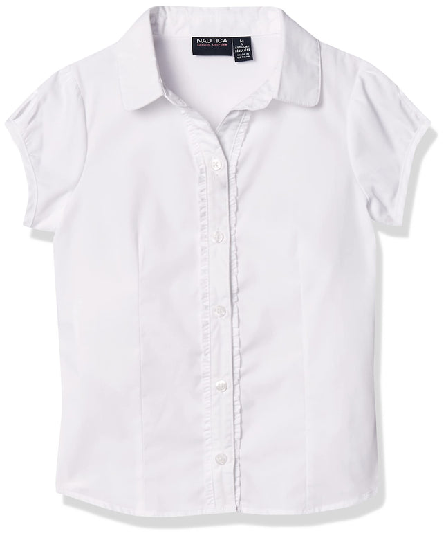 Nautica Girls' Short Sleeve Blouse, White, 8-10