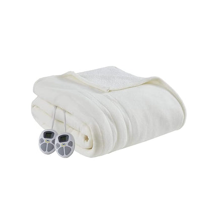 Serta Heated Blanket - Reversible Fleece to Sherpa Electric Blanket, Fast Heating, Auto Shut Off Timer, Multi Heat Setting, ETL Certified, Machine Washable, Ivory King 90"x 100"