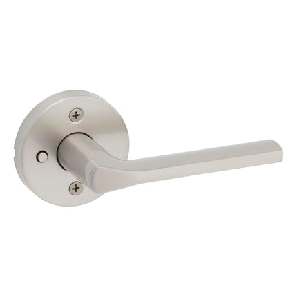Kwikset Lisbon Interior Privacy Door Handle with Lock, Round Lever for Bathroom and Bedroom, Satin Nickel Reversible Keyless Push Button Lock Door Lever, with Microban Protection