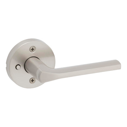 Kwikset Lisbon Interior Privacy Door Handle with Lock, Round Lever for Bathroom and Bedroom, Satin Nickel Reversible Keyless Push Button Lock Door Lever, with Microban Protection
