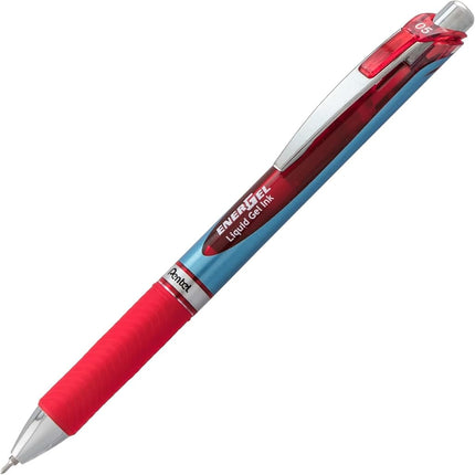 Bolígrafos Pentel Energel Deluxe RTX de 0.5 mm con punta de aguja - Juego de bolígrafos de gel líquido retráctiles - Paquete de 5 bolígrafos rojos con 3 repuestos