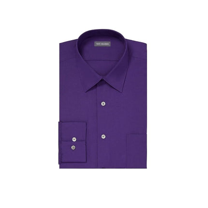 Van Heusen Men's Dress Shirt Fitted Poplin Solid, Purple Velvet, 18.5" Neck 34"-35" Sleeve