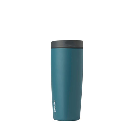 Owala SmoothSip Slider Insulated Stainless Steel Coffee Tumbler, Reusable Iced Coffee Cup, Hot Coffee Travel Mug, BPA Free 590ml, Grey/Blue (High Dive)