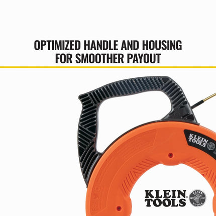 Fish Tape, Multi-Groove Fiberglass Wire Puller with Spiral Steel Leader, Optimized Housing and Handle, 100-Foot x 0.182-Inch Klein Tools 56380