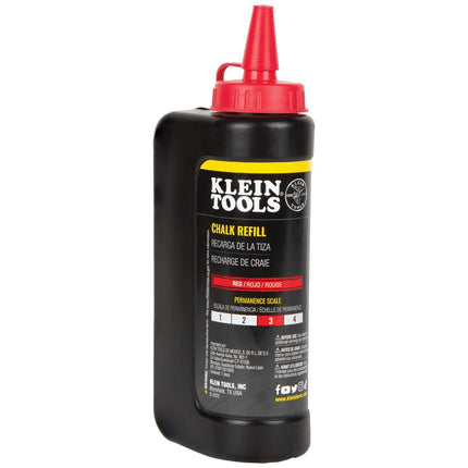 KLEIN TOOLS CHLK14R Marking Chalk Refill, Bright Red, 14-Ounce Squeeze Bottle, Semi-Permanent, Fade and Water Resistant Chalk