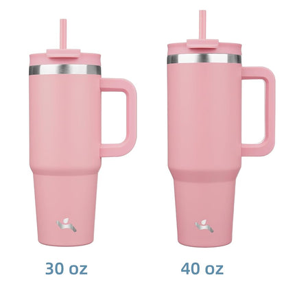 Konokyo Gobelet de 40 oz avec poignée et 2 pailles, bouteille d'eau isotherme 2 en 1 avec couvercle, tasse de voyage en acier inoxydable, rose