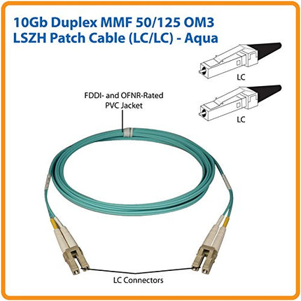 Eaton Duplex Multimode 50/125 OM4 LSZH Fiber Optic Patch Cable, LC/LC Connectors, Up to 100 Gigabit Speeds, LSZH Aqua, 10 Feet / 3 Meters (N820-03M-OM4)