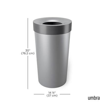 Umbra Vento 16.5-Gallon Open Top Kitchen Trash Can – Large, 30-inch Tall Garbage Can for Indoor, or Commercial Use, Grey/Steel