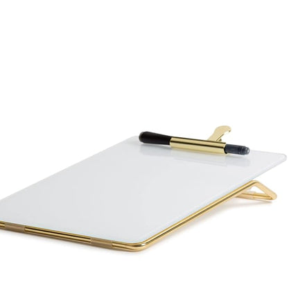 U Brands Glass Dry-Erase Desktop Easel, Tempered Glass, Gold Metal Stand, Removable Clip