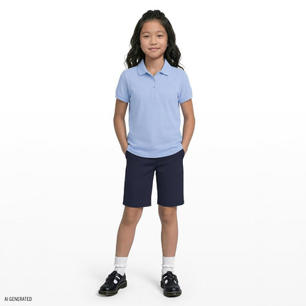Polo d'uniforme scolaire Izod pour filles, à manches courtes, fermeture boutonnée, tissu interlock doux et confortable, bleu clair, 7 ans