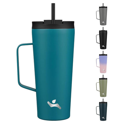 Konokyo Insulated Tumbler with Handle and Straw, 22 OZ Travel Coffee Mug Stainless Steel Cup Metal Water Bottle,Blue