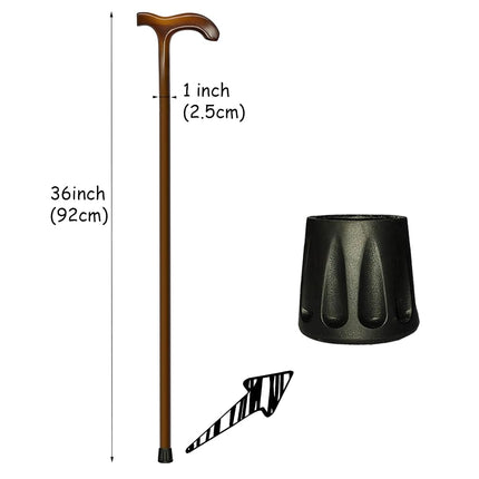 FLYDRUM Wooden Walking Cane for Men and Women, One-Piece Wood Cane, 36 Inch Wood Walking Stick for Men and Women, Ergonomic Wood Cane for Seniors