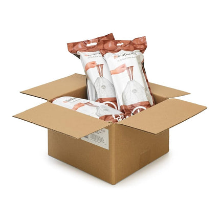 Brabantia PerfectFit Bin Liners Multipack (Size L/40-45 Litre) Thick Plastic Trash Bags with Tie Tape Drawstring Handles (120 Bags), White, 138669