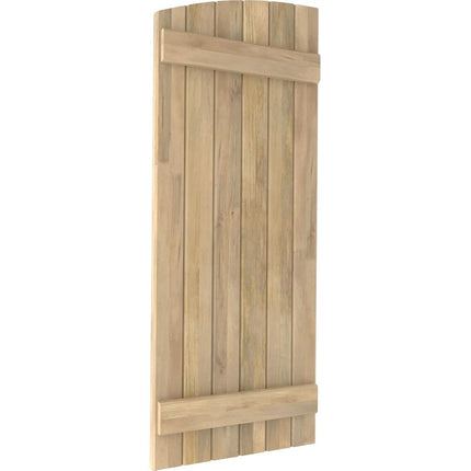 Ekena Millwork ARW101BE621X40UNH Americraft Six 2 Exterior Real Wood Joined Board-n-Batten Shutters w/Elliptical Top (Per Pair), 21"W x 40"H, Unfinished