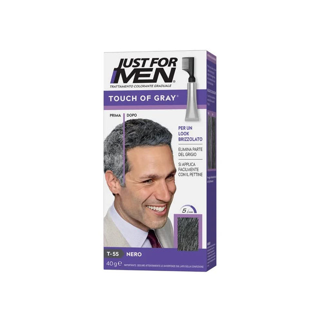 Just For Men Touch of Gray, Mens Hair Color Kit with Comb Applicator for Easy Application, Great for a Salt and Pepper Look - Black, T-55, Pack of 3