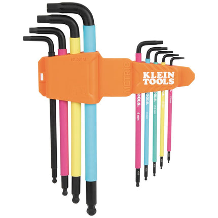 KLEIN TOOLS BLS9M 9-Piece Metric Ball End Hex Key Caddy Set, Color-Coded L Style, Extra-Long, Heat-Treated, 1.5 to 10 mm