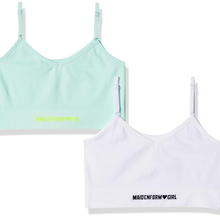 Maidenform Girls' Comfort Brami Bralette, 2 Pack, Bleached Aqua/White, Small
