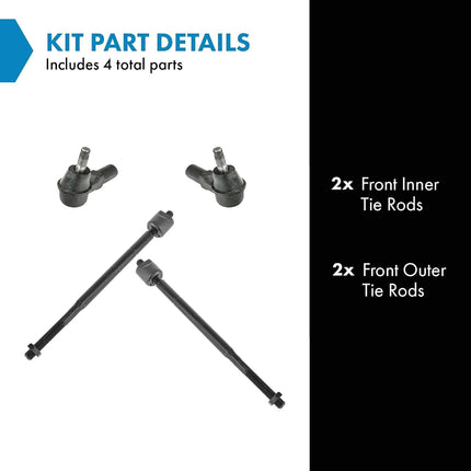 TRQ Front Inner and Outer Tie Rod Set 4 Piece Compatible with 1992-2001 Lexus ES300 1995-2004 Toyota Avalon 92-01 Camry 98-03 Sienna 99-03 Solara