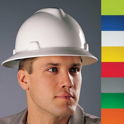 MSA 475361 V-Gard Cap Style Safety Hard Hat With Fas-Trac III Ratchet Suspension | Polyethylene Shell, Superior Impact Protection, Self Adjusting Crown-Straps Standard Size in Orange