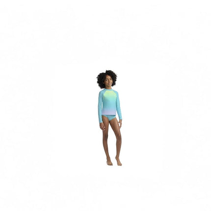 Hurley Girls' Long Sleeve Rash Guard 2-Piece Swimsuit, Aurora Green, 5