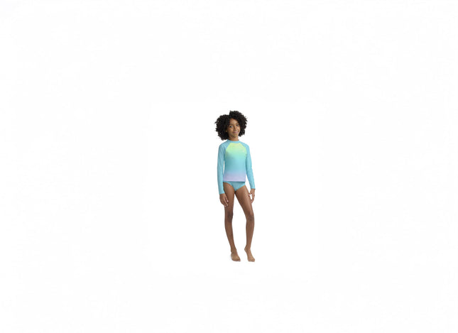 Hurley Girls' Long Sleeve Rash Guard 2-Piece Swimsuit, Aurora Green, 5