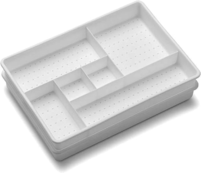 Madesmart Set of 2 Plastic 6-Compartment Drawer Organizer Gadget Trays, Multipurpose Storage Bins for Drawers, White