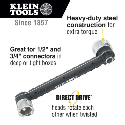 Klein Tools 56999 Conduit Locknut Wrench for 1/2-Inch and 3/4-Inch Connectors, Direct Drive Heads Rotate