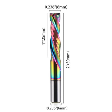EU_HOZLY DLC Coating Up and Down Cutting 2 Flutes Spiral Carbide Router Tool CNC Router Compression Wood Shank 6mm Cutting Diameter 25mm CEL