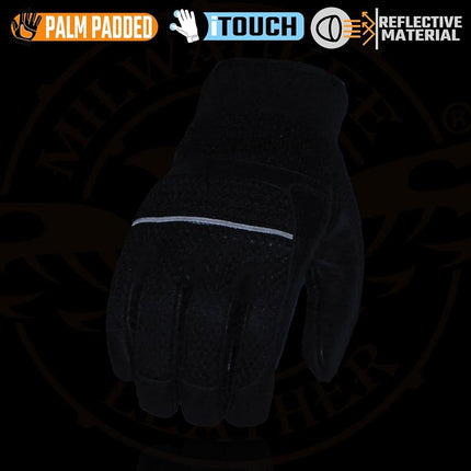 Milwaukee Leather MG7503 Guantes de cuero negro para hombre, compatibles con pantalla táctil, de malla de carreras, para moto, con reflector - 2XL