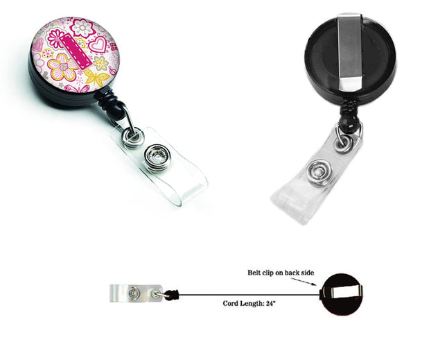 Caroline's Treasures Letter I Flowers and Butterflies Pink Retractable Badge Reel, Multicolor (CJ2005-IBR)