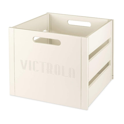 Victrola Caja de madera para discos - Soporte de álbumes de vinilo de mesa, montaje sin herramientas, capacidad para más de 50 discos, construcción de madera real, diseño elegante (Madera)