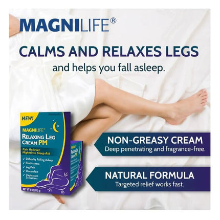 MagniLife Relaxing Leg Cream PM, Deep Penetrating Topical for Pain and Restless Leg Syndrome Relief, Naturally Soothe Cramping, Discomfort, and Tossing with Lavender and Magnesium (2 Pack-4oz Jars)