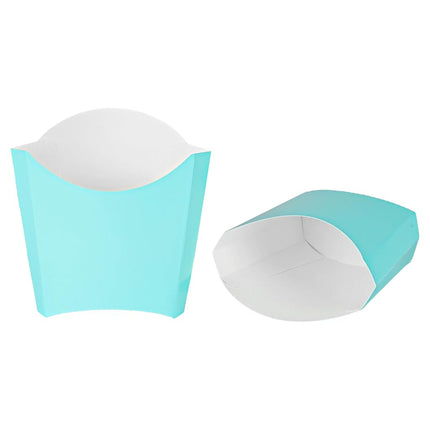 Bio Tek 4.5 x 3.2 x 3.9 Inch French Fry Cup, 100 Disposable Snack Cups - Stackable, Sustainable, Turquoise Paper 3 Ounce Fry Holder, for Fries, Onion Rings, Popcorn, or Cookies - Restaurantware
