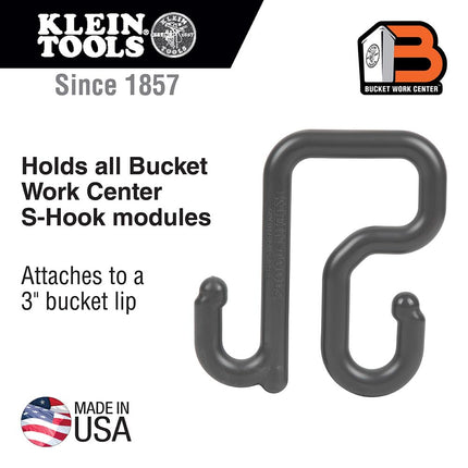 Klein Tools BC312 3-Inch Utility Bucket S-Hook, Metal, Wall Mount, 35 Pounds Max Weight, 1 Hook, Utility, Bucket