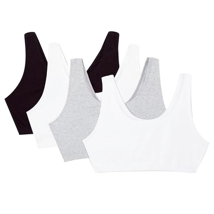 Fruit of the Loom Women's Built Up Tank Style Sports Bra, Black/White/White/Heather Grey 4-Pack, 50