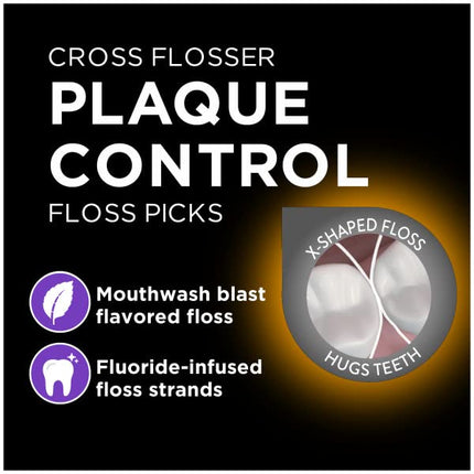 DenTek Plaque Control Floss Picks, X-Shaped Cross Flosser Dental Flossers, Easy Reach Teeth Cleaning, Plaque Removal, Oral Care, 75 Count (Pack of 6)
